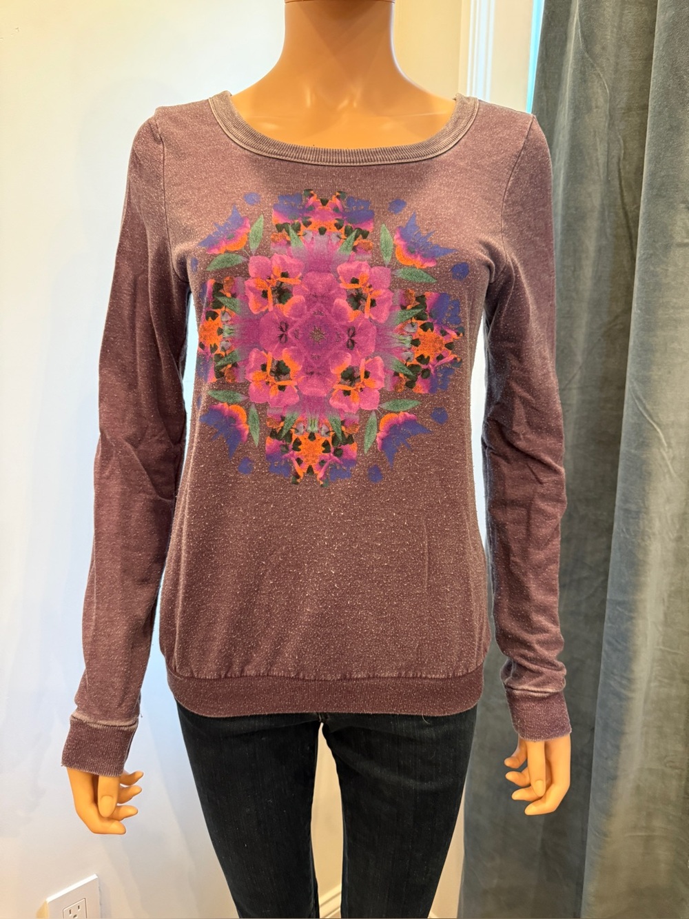 Chaser Purple Floral Graphic Sweatshirt w/Cut Out